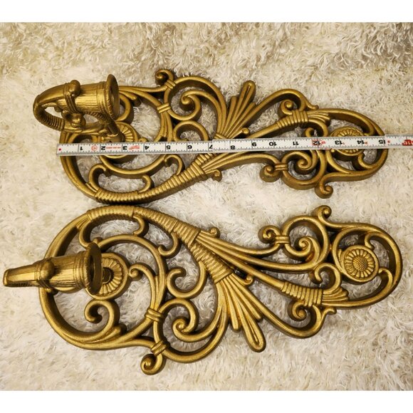 Vintage Home Interiors Ornate Gold Wall Sconces Candle Holders Set Of 2 Baroque - Picture 5 of 8